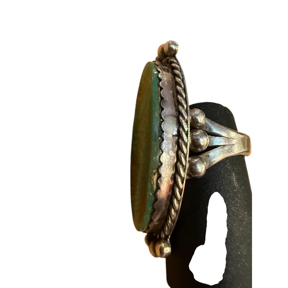 Navajo Sterling Silver & Royston Turquoise Ring Signed DS Size 9.25 2-Inch Long - Picture 7 of 7